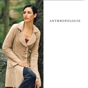 Anthropologie Birch Bloom Sweater Coat Cardigan Wool Floral Trim